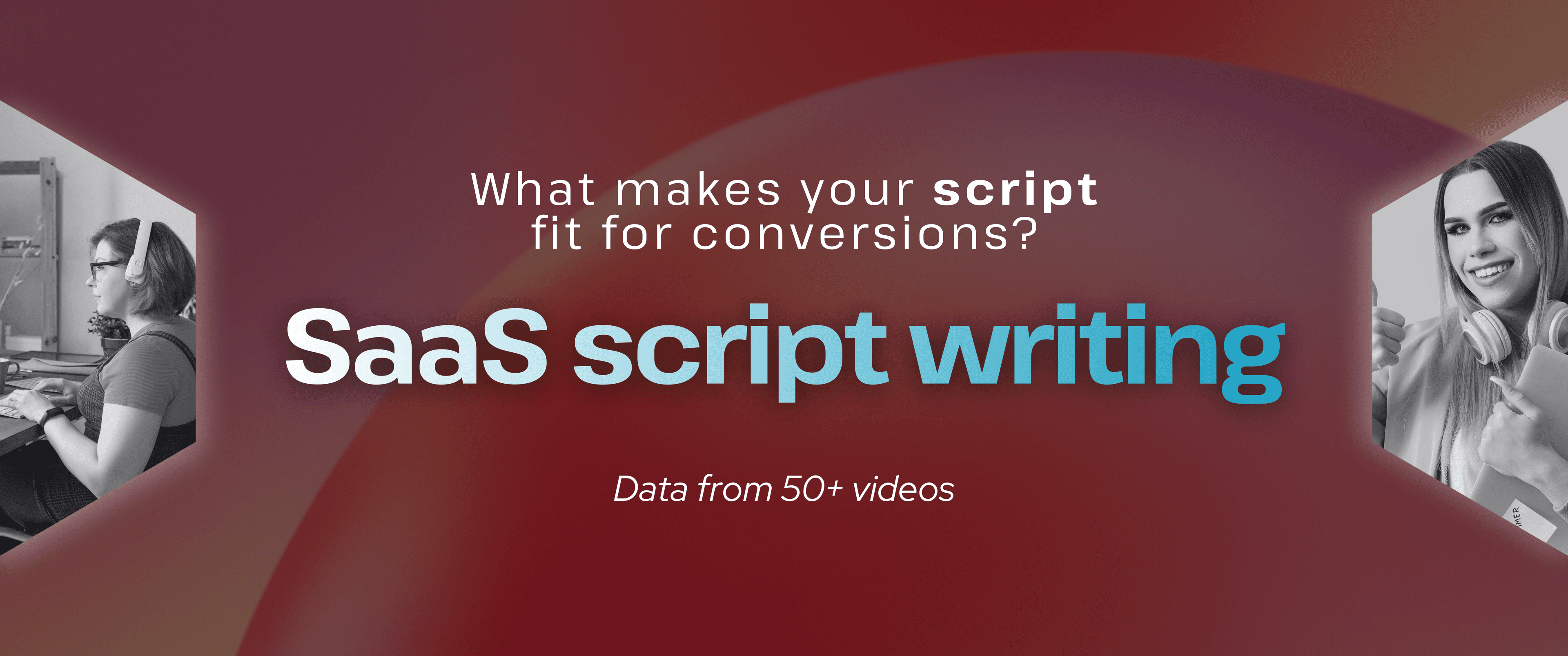 TheBullseye blog header: How to Write a SaaS Video Script That Converts, 5 Rules That Work. Illustrated banner featuring a laptop with video content, upward trending charts, dollar signs, and marketing icons including play buttons, targets, funnels, and growth arrows on a red and white background.